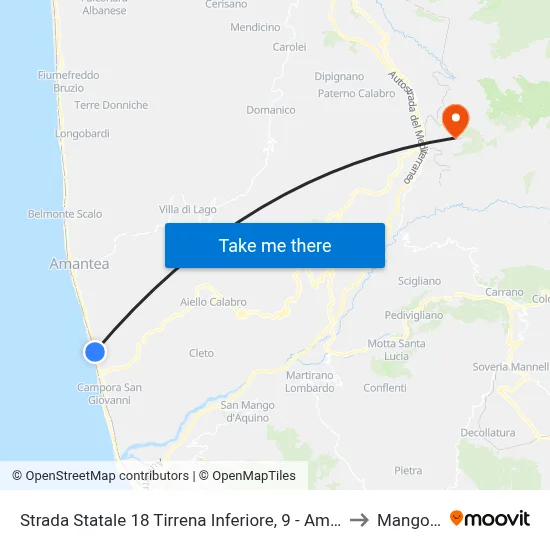 State Road 18 Lower Tyrrhenian, 9 - Amantea to Mangone map