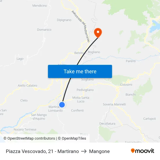 Piazza Vescovado, 21 - Martirano to Mangone map