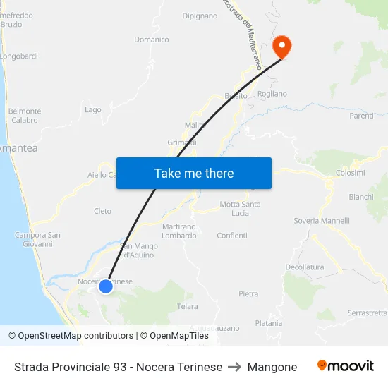 Provincial Road 93 - Nocera Terinese to Mangone map