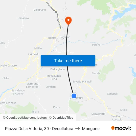 Piazza Della Vittoria, 30 - Decollatura to Mangone map