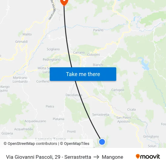 Via Giovanni Pascoli, 29 - Serrastretta to Mangone map
