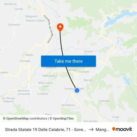 State Road 19 of Calabria, 71 - Soveria Mannelli to Mangone map