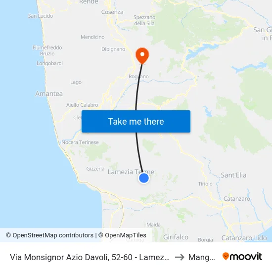 Via Monsignor Azio Davoli, 52-60 - Lamezia Terme to Mangone map