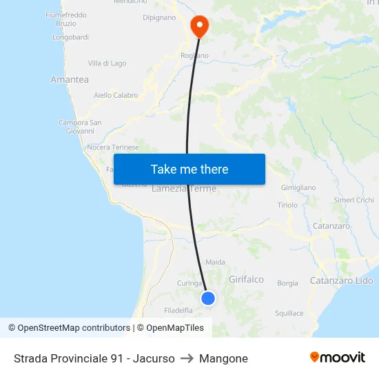 Provincial Road 91 - Jacurso to Mangone map