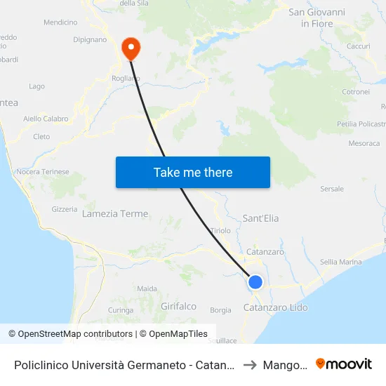 University Hospital Germaneto - Catanzaro to Mangone map