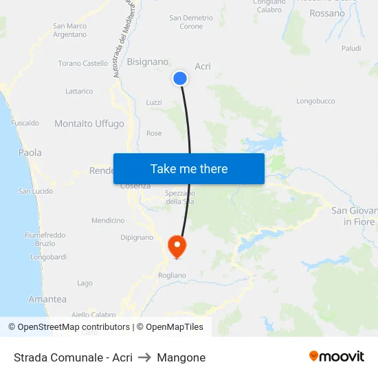 Strada Comunale - Acri to Mangone map