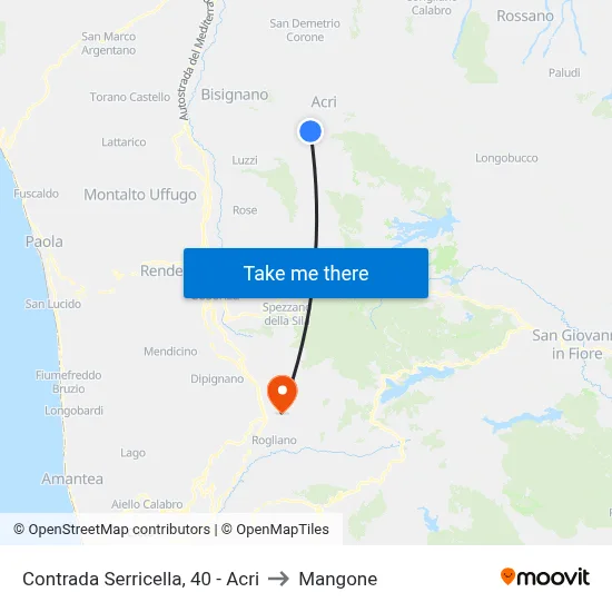 Contrada Serricella, 40 - Acri to Mangone map