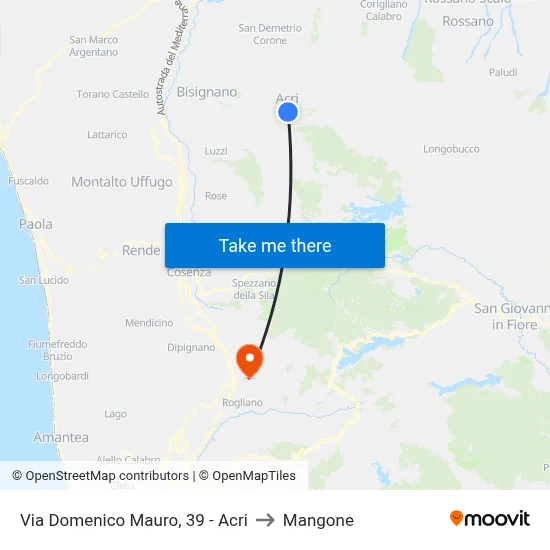 Via Domenico Mauro, 39 - Acri to Mangone map