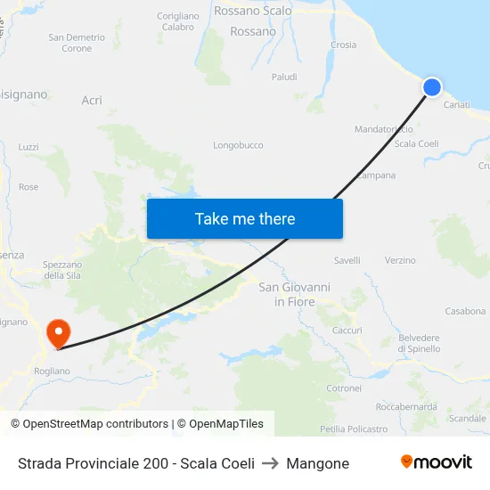Strada Provinciale 200 - Scala Coeli to Mangone map