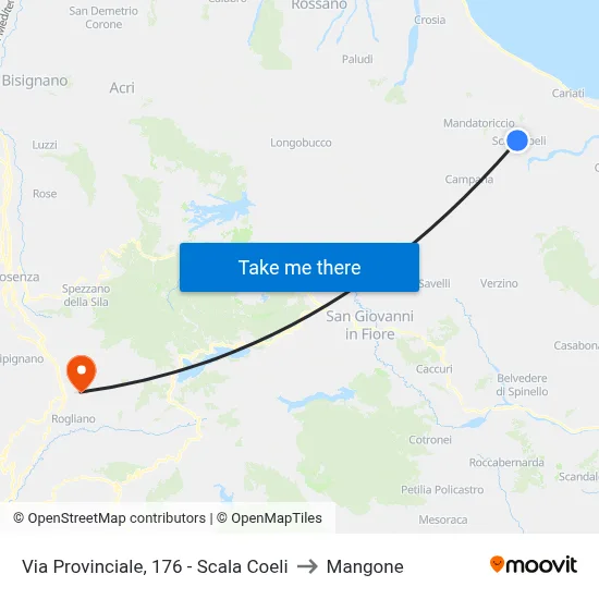 Provincial Road, 176 - Scala Coeli to Mangone map