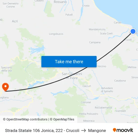 Strada Statale 106 Jonica, 222 - Crucoli to Mangone map