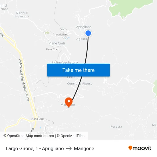 Largo Girone, 1 - Aprigliano to Mangone map