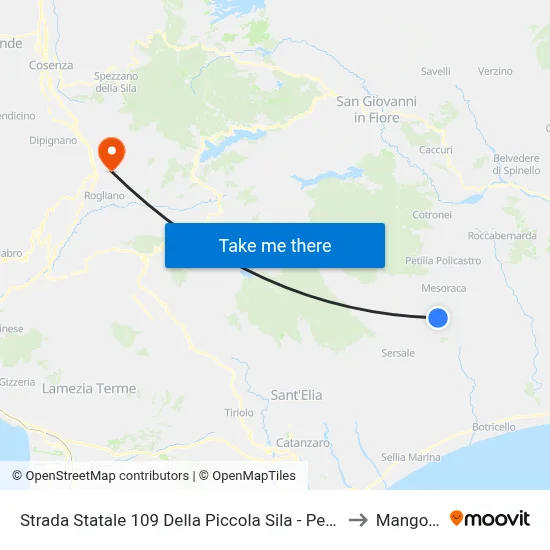 Strada Statale 109 Della Piccola Sila - Petron? to Mangone map