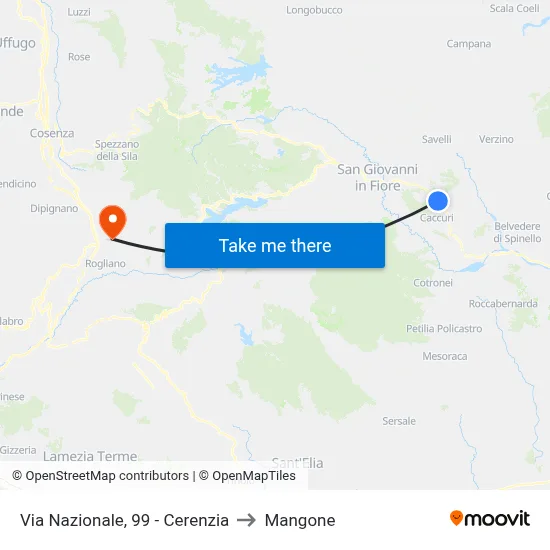 Via Nazionale, 99 - Cerenzia to Mangone map