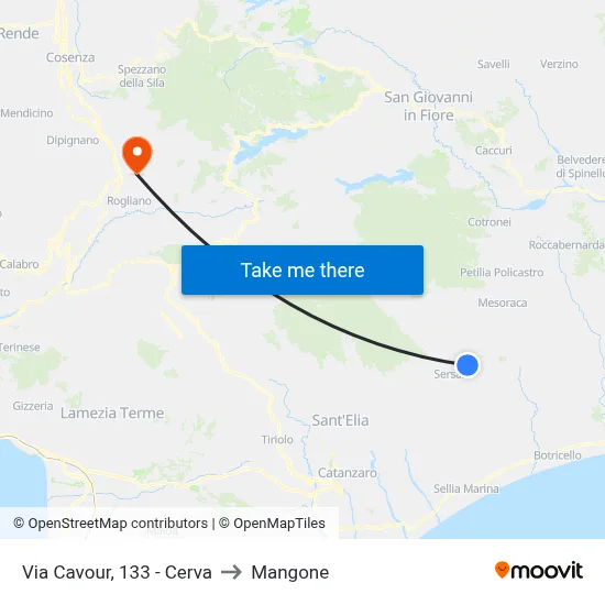 Via Cavour, 133 - Cerva to Mangone map