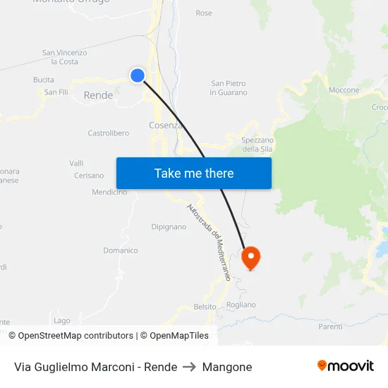 Guglielmo Marconi Street - Rende to Mangone map