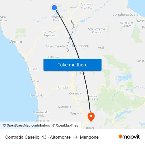 Contrada Casello, 43 - Altomonte to Mangone map
