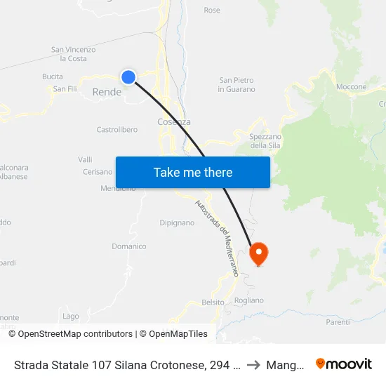 State Road 107 Silana Crotonese, 294 - Rende to Mangone map