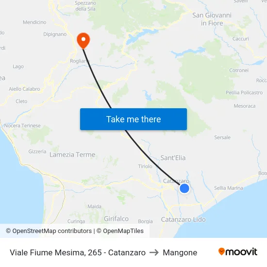 Viale Fiume Mesima, 265 - Catanzaro to Mangone map