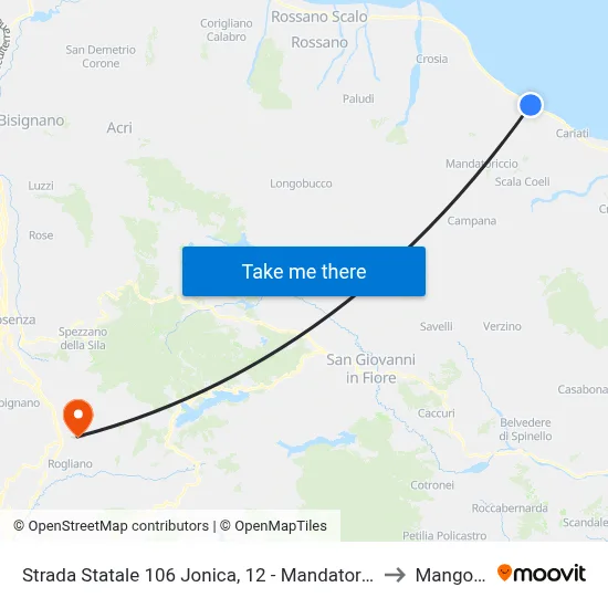 Strada Statale 106 Jonica, 12 - Mandatoriccio to Mangone map