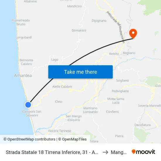 Strada Statale 18 Tirrena Inferiore, 31 - Amantea to Mangone map