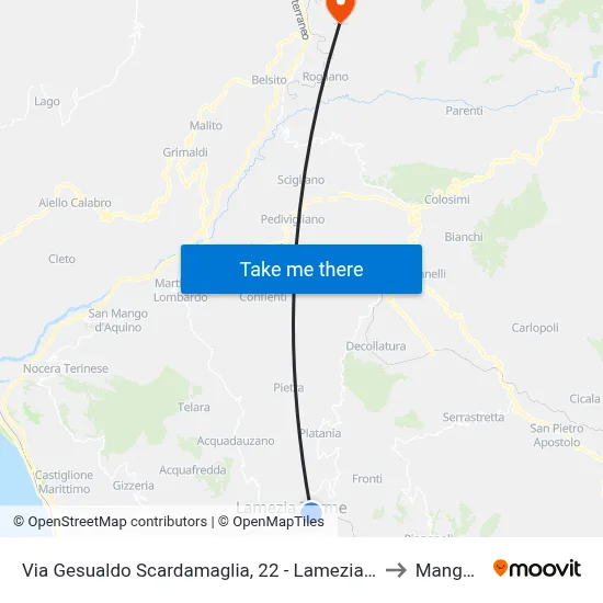 Via Gesualdo Scardamaglia, 22 - Lamezia Terme to Mangone map