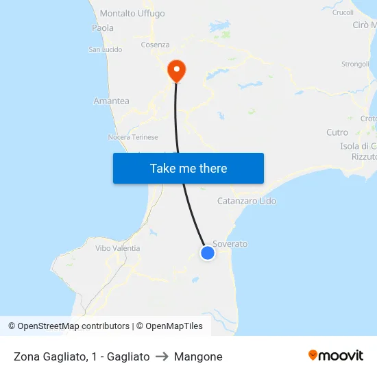 Zona Gagliato, 1 - Gagliato to Mangone map