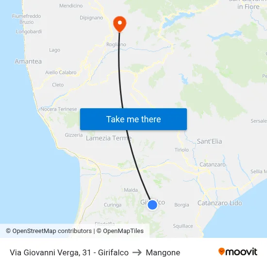 Via Giovanni Verga, 31 - Girifalco to Mangone map