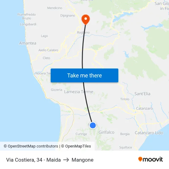 Coastal Road, 34 - Maida to Mangone map