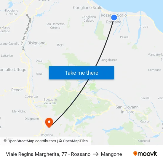 Viale Regina Margherita, 77 - Rossano to Mangone map