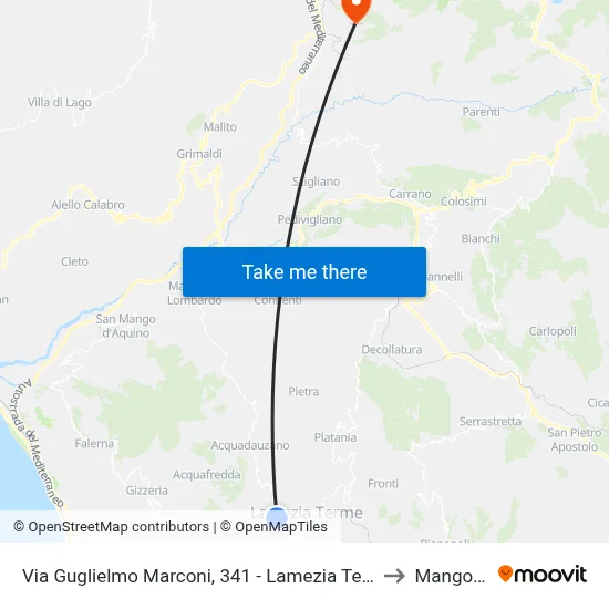 Via Guglielmo Marconi, 341 - Lamezia Terme to Mangone map