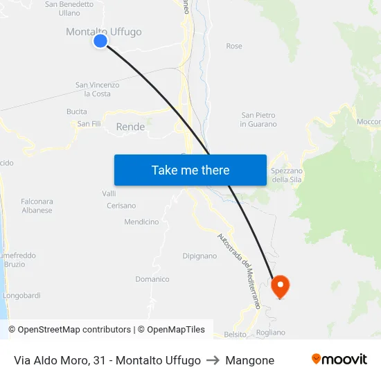 Via Aldo Moro, 31 - Montalto Uffugo to Mangone map