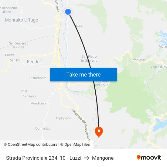 Provincial Road 234, 10 - Luzzi to Mangone map