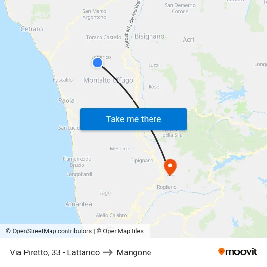 Via Piretto, 33 - Lattarico to Mangone map