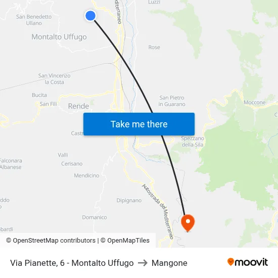 Via Pianette, 6 - Montalto Uffugo to Mangone map