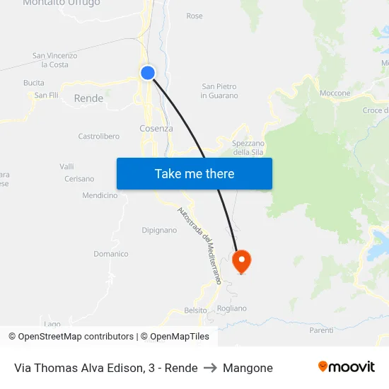 Via Thomas Alva Edison, 3 - Rende to Mangone map