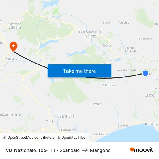 National Road, 105-111 - Scandale to Mangone map