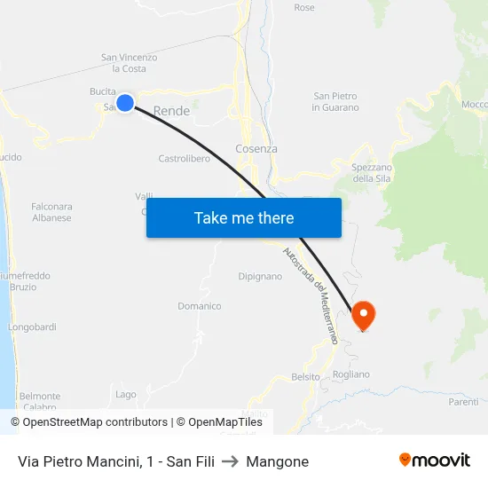 Via Pietro Mancini, 1 - San Fili to Mangone map