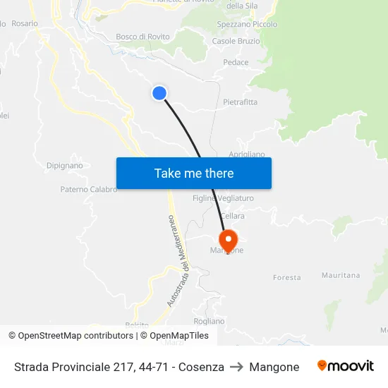 Strada Provinciale 217, 44-71 - Cosenza to Mangone map