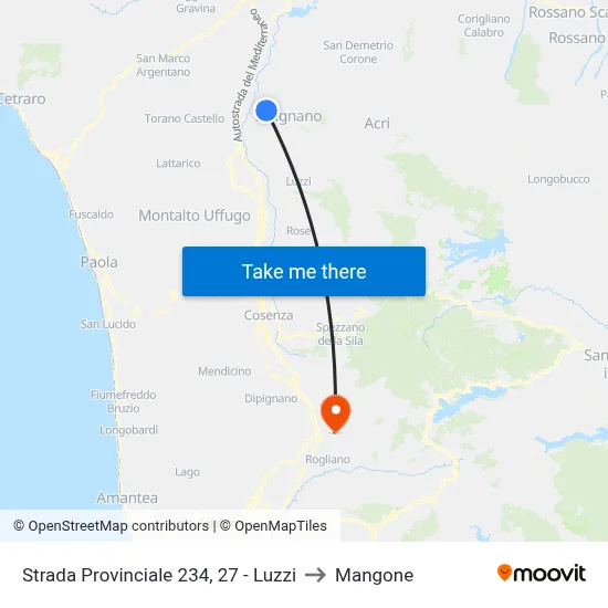 Strada Provinciale 234, 27 - Luzzi to Mangone map