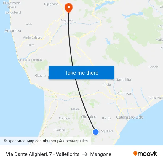 Dante Alighieri Street, 7 - Vallefiorita to Mangone map