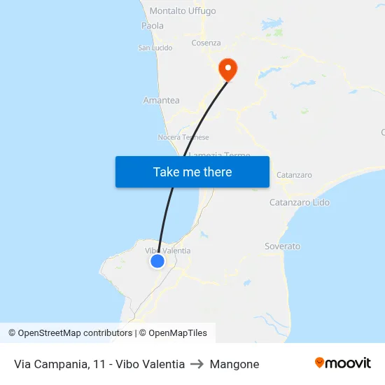 Via Campania, 11 - Vibo Valentia to Mangone map