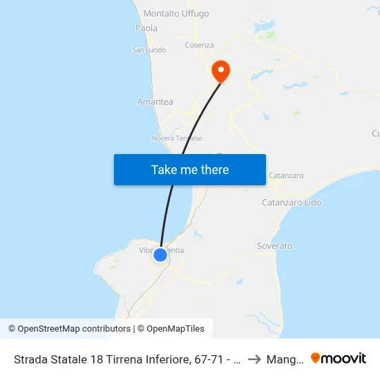 State Road 18 Lower Tyrrhenian, 67-71 - Vibo Valentia to Mangone map