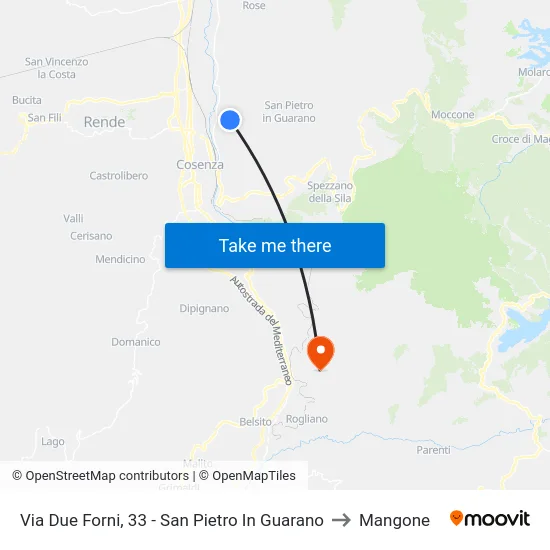Via Due Forni, 33 - San Pietro In Guarano to Mangone map