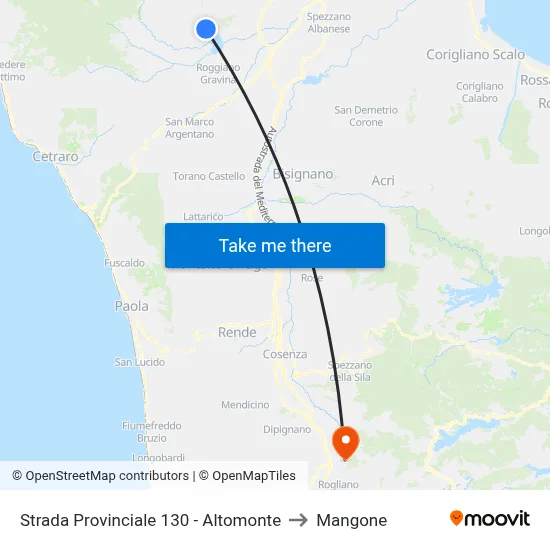 Provincial Road 130 - Altomonte to Mangone map