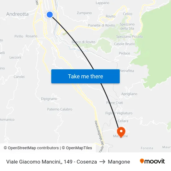 Giacomo Mancini Avenue, 149 - Cosenza to Mangone map