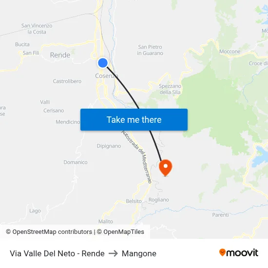 Neto Valley Street - Rende to Mangone map