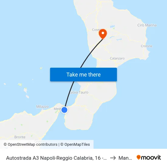 Highway A3 Naples-Reggio Calabria, 16 - Villa San Giovanni to Mangone map