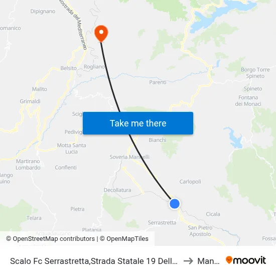 Scalo Fc Serrastretta,Strada Statale  19 Delle Calabrie - Gimigliano to Mangone map