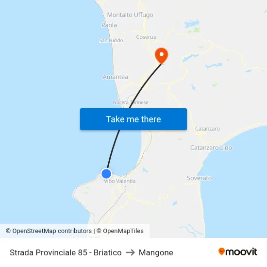 Provincial Road 85 - Briatico to Mangone map